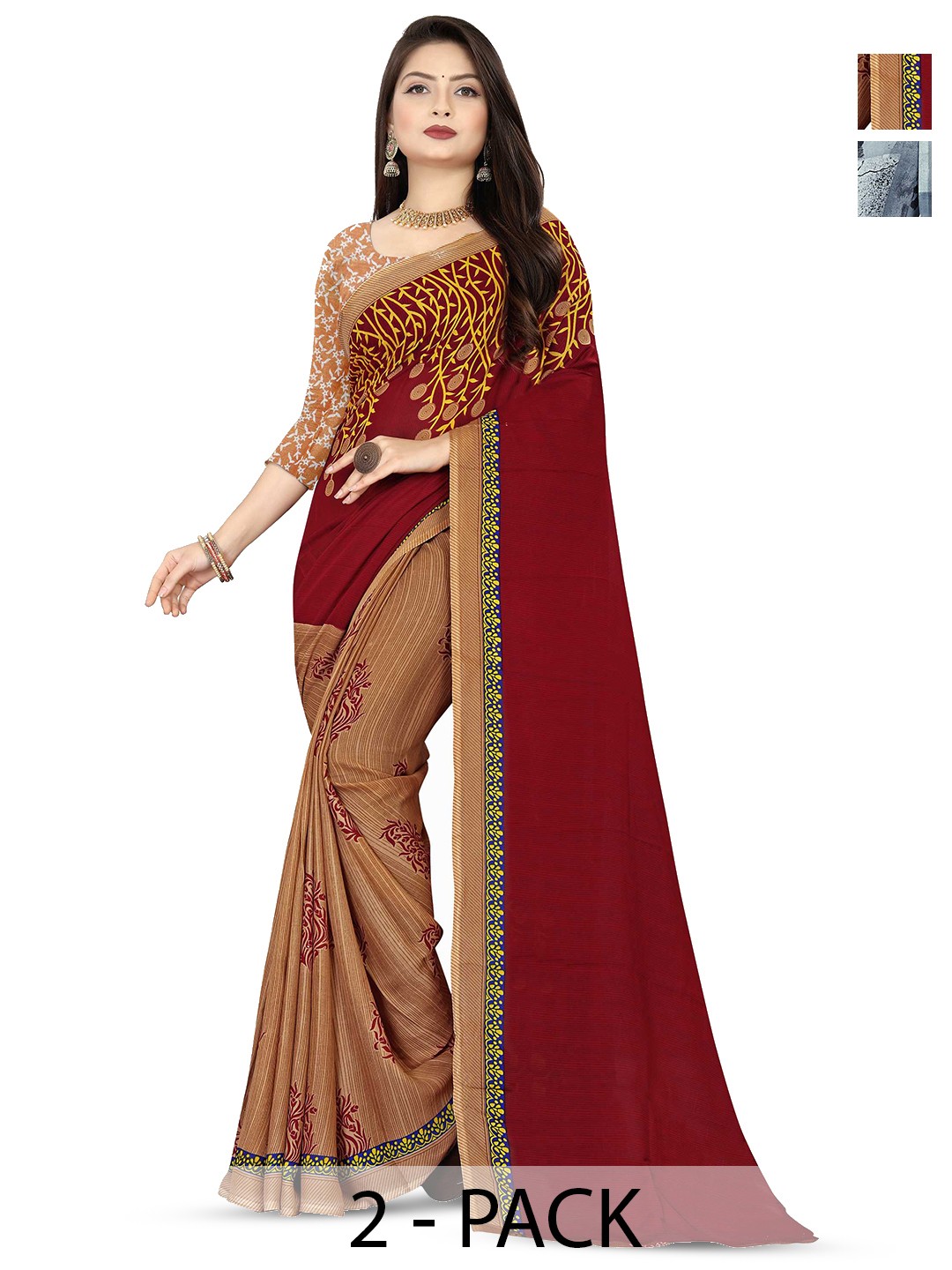 

ANAND SAREES Selection Of 2 Printed Saree, Grey