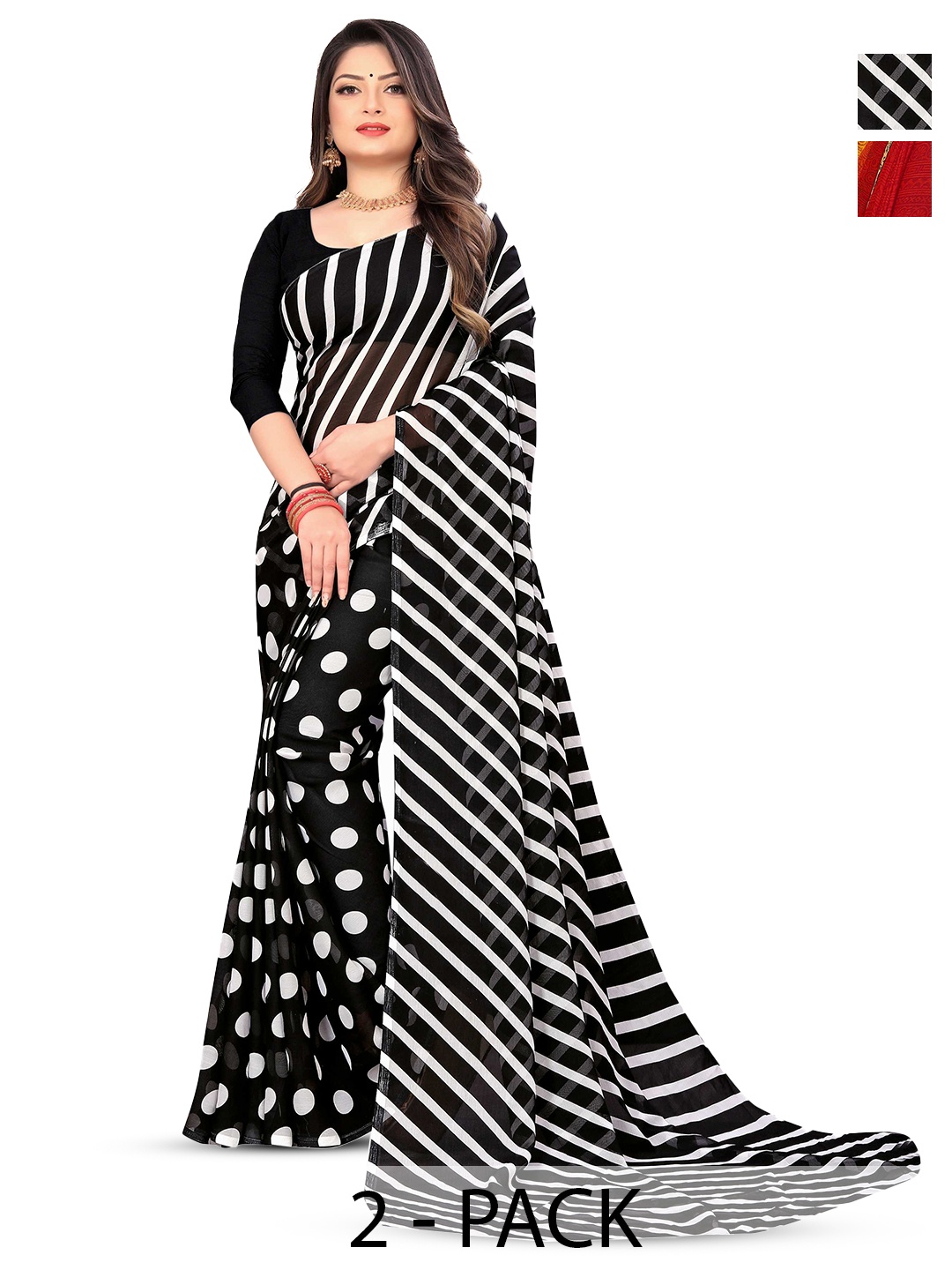 

ANAND SAREES Selection of 2 Geometric Printed Saree, Black