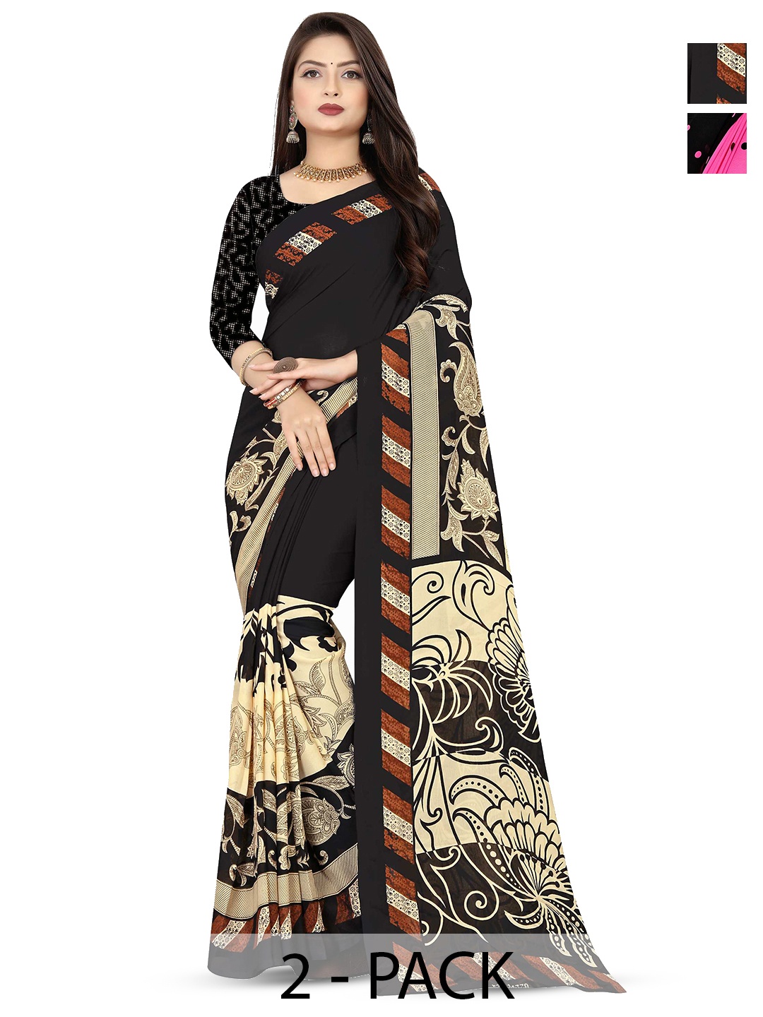 

ANAND SAREES Selection Of 2 Ethnic Motifs Printed Saree, Pink