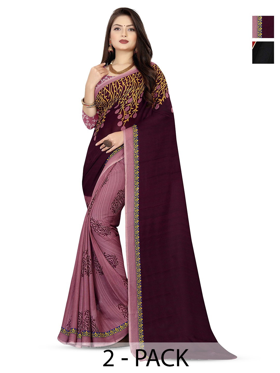 

ANAND SAREES Pack of-2 Floral Printed Saree, Red