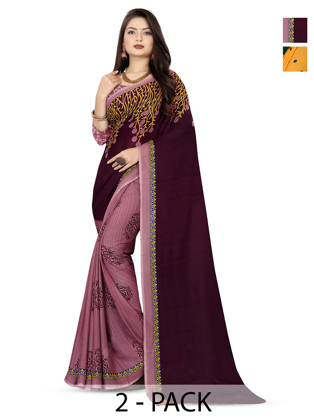 

ANAND SAREES Pack of-2 Polka Dot Half and Half Saree, Yellow