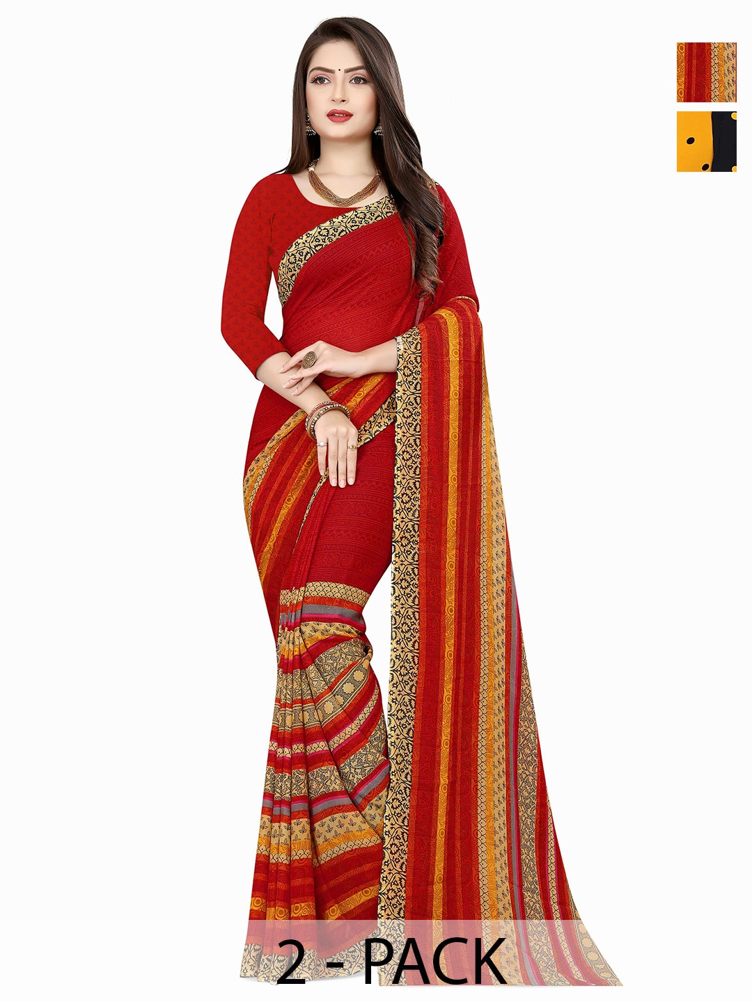 

ANAND SAREES Pack of-2 Polka Dot Saree, Black