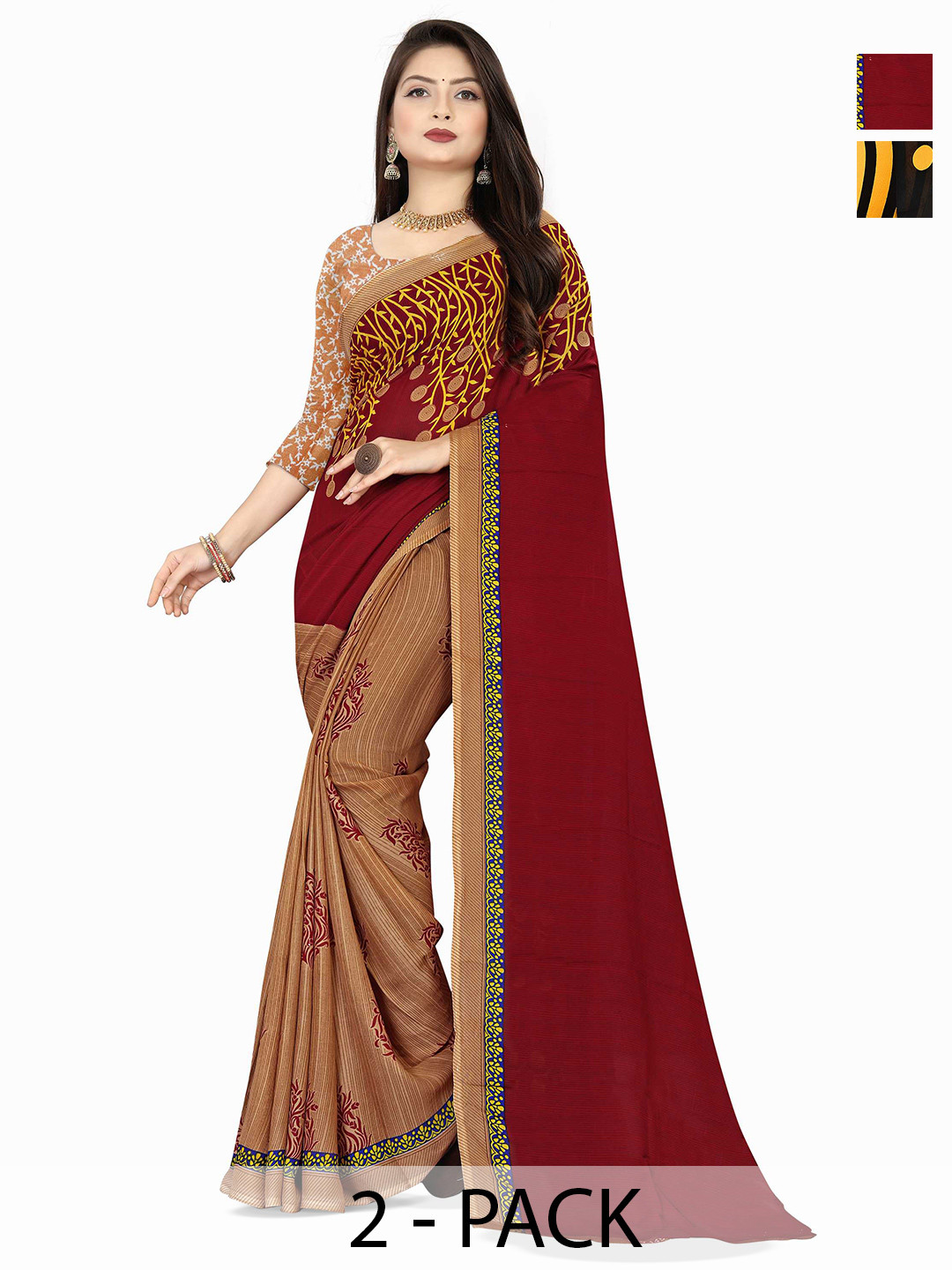 

ANAND SAREES Pack of-2 Polka Dot Saree, Black