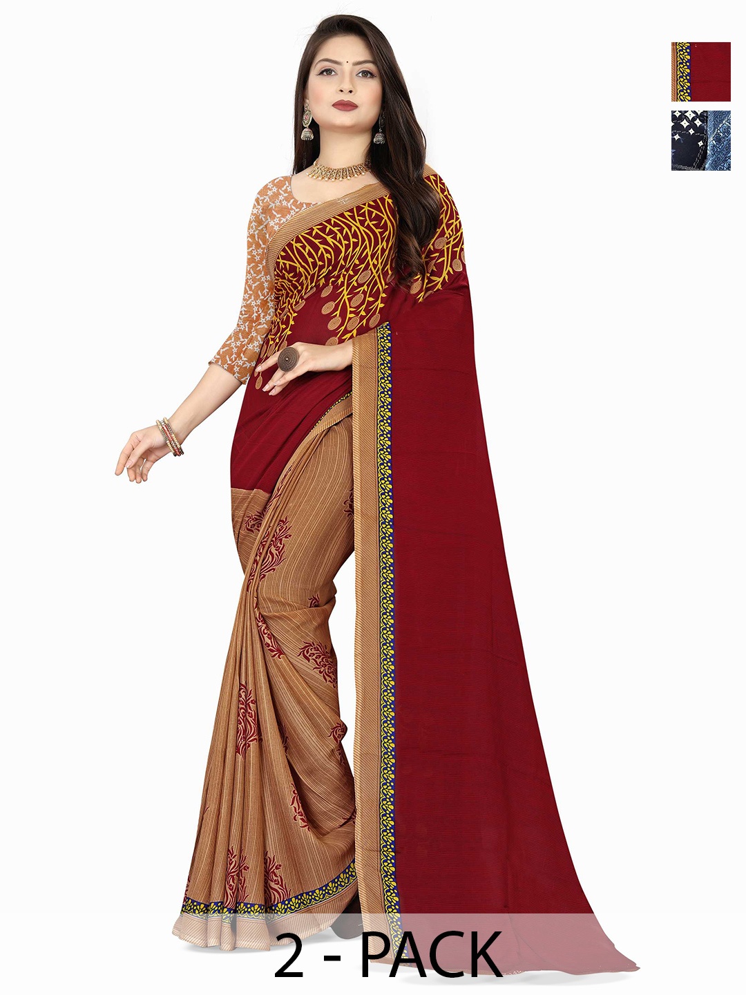 

ANAND SAREES Pack of-2 Floral Printed Saree, Blue