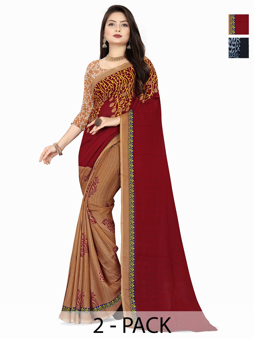 

ANAND SAREES Combo Pack of 2 Animal Print Poly Georgette Saree, Blue