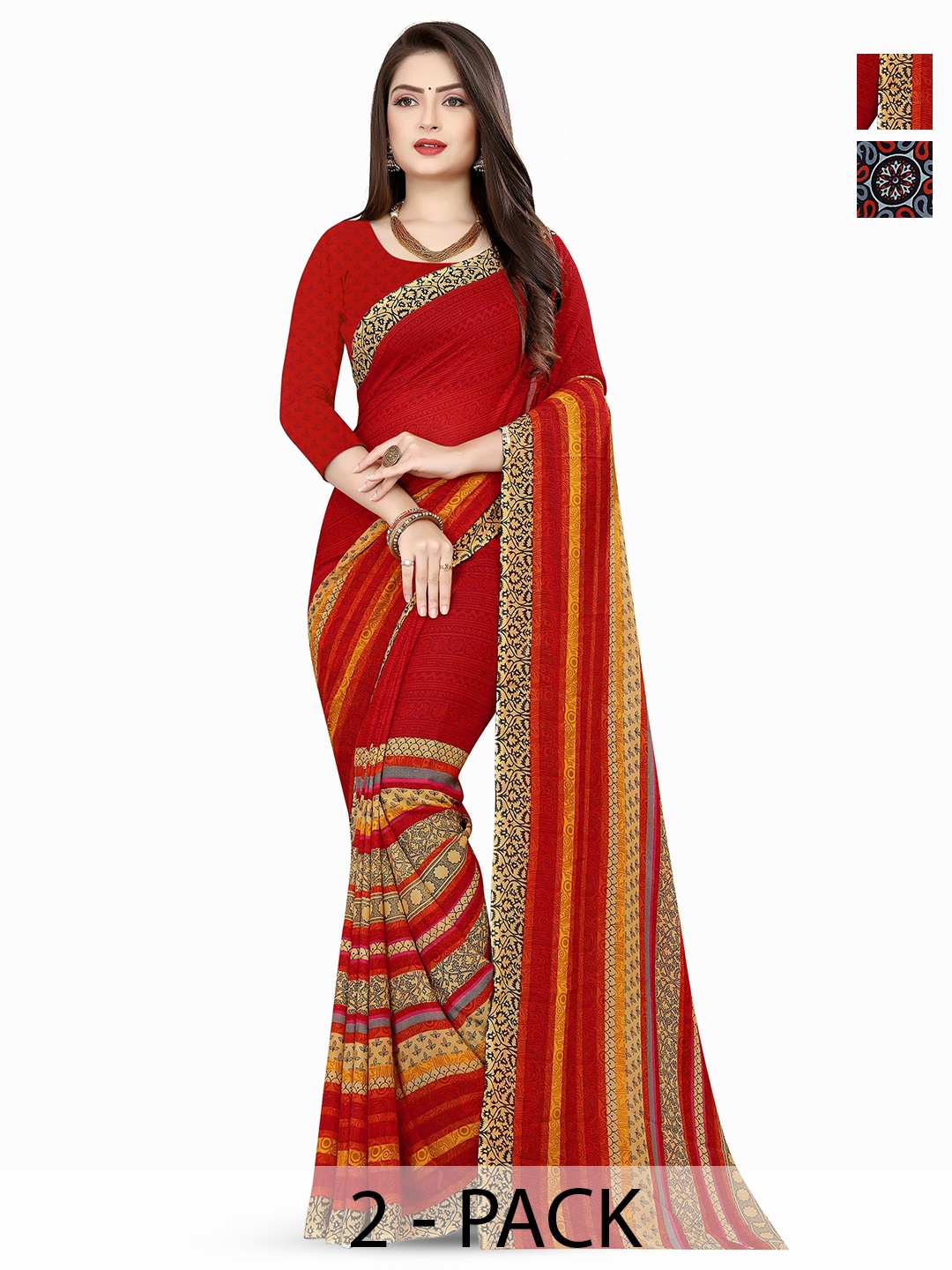 

ANAND SAREES Selection Of 2 Floral Printed Saree, Red