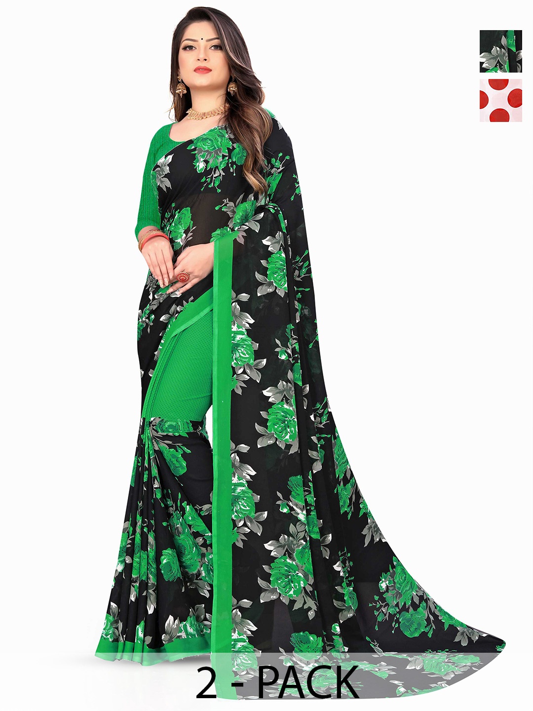 

ANAND SAREES Combo Pack of 2 Polka Dot Poly Georgette Saree, White