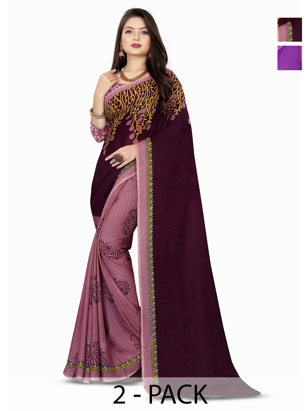 

ANAND SAREES Combo Pack of 2 Floral Poly Georgette Saree, Black