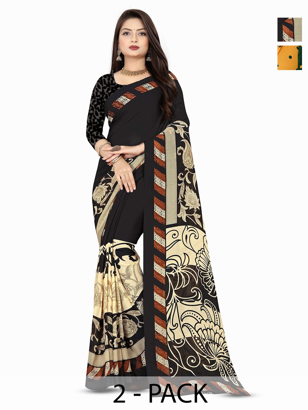 

ANAND SAREES Selection Of 2 Ethnic Motifs Printed Saree, Cream