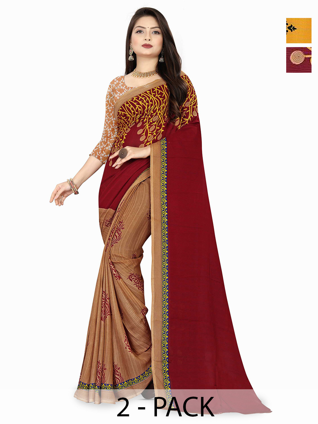 

ANAND SAREES Selection Of 2 Ethnic Motifs Printed Saree, Green