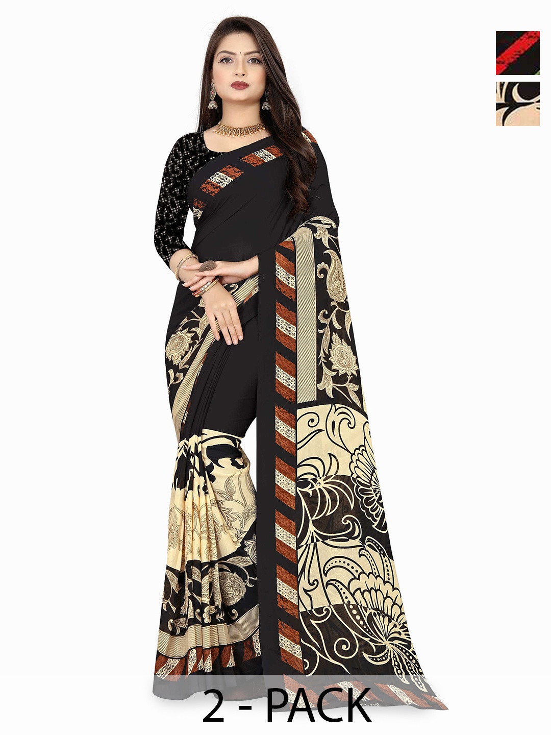 

ANAND SAREES Floral Saree Pack of 2, Black