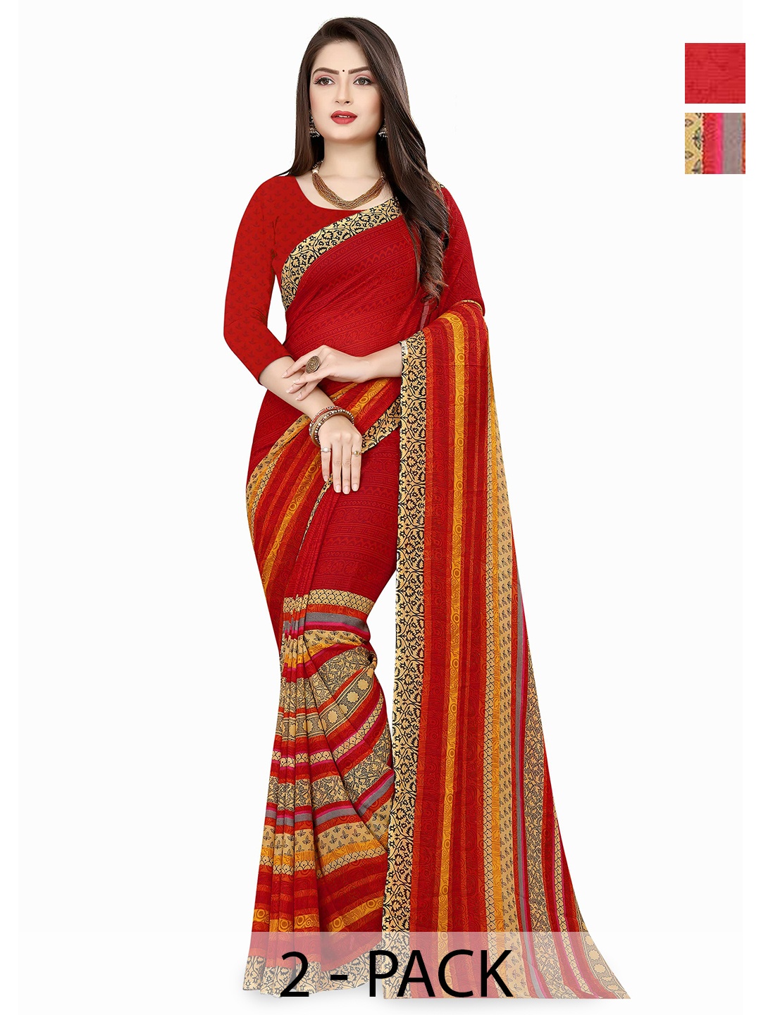 

ANAND SAREES Floral Saree Pack of 2, Red