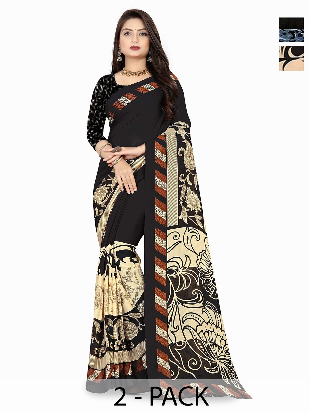 

ANAND SAREES Ethnic Motifs Pol Saree Pack of 2, Grey