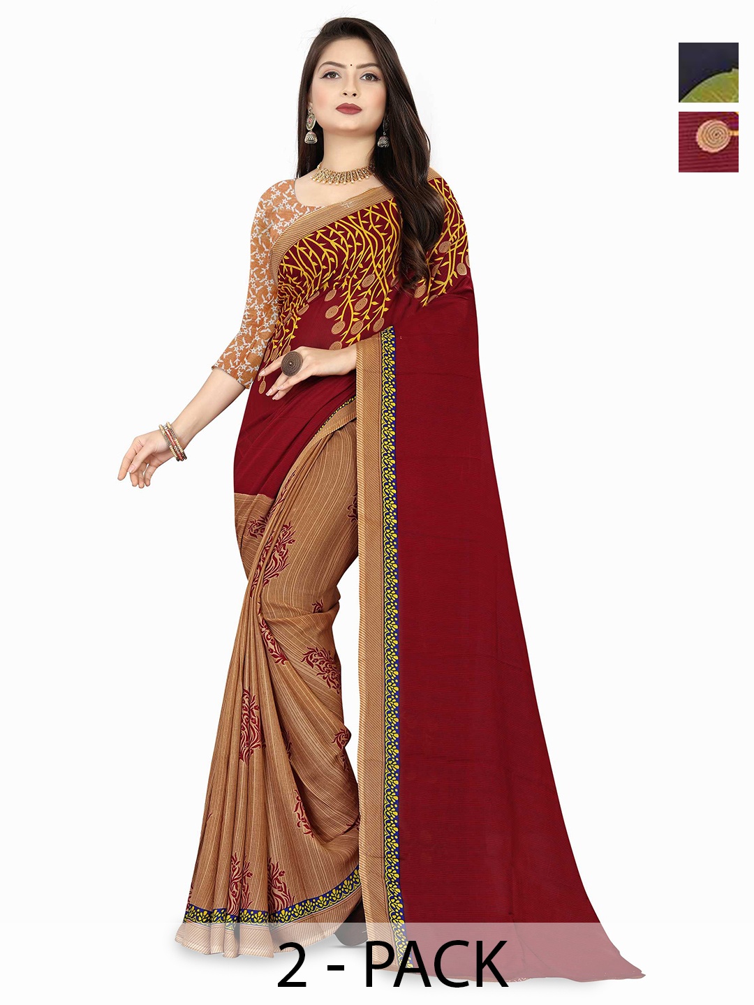 

ANAND SAREES Pack Of 2 Floral Printed Sarees, Red