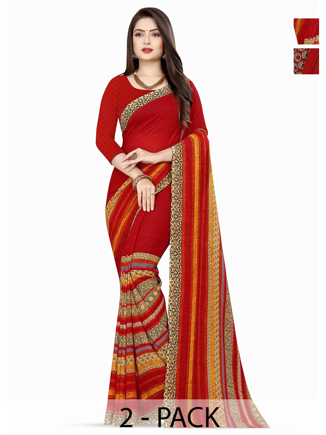 

ANAND SAREES Compo Pack of 2 Printed Poly Georgette Saree, Red