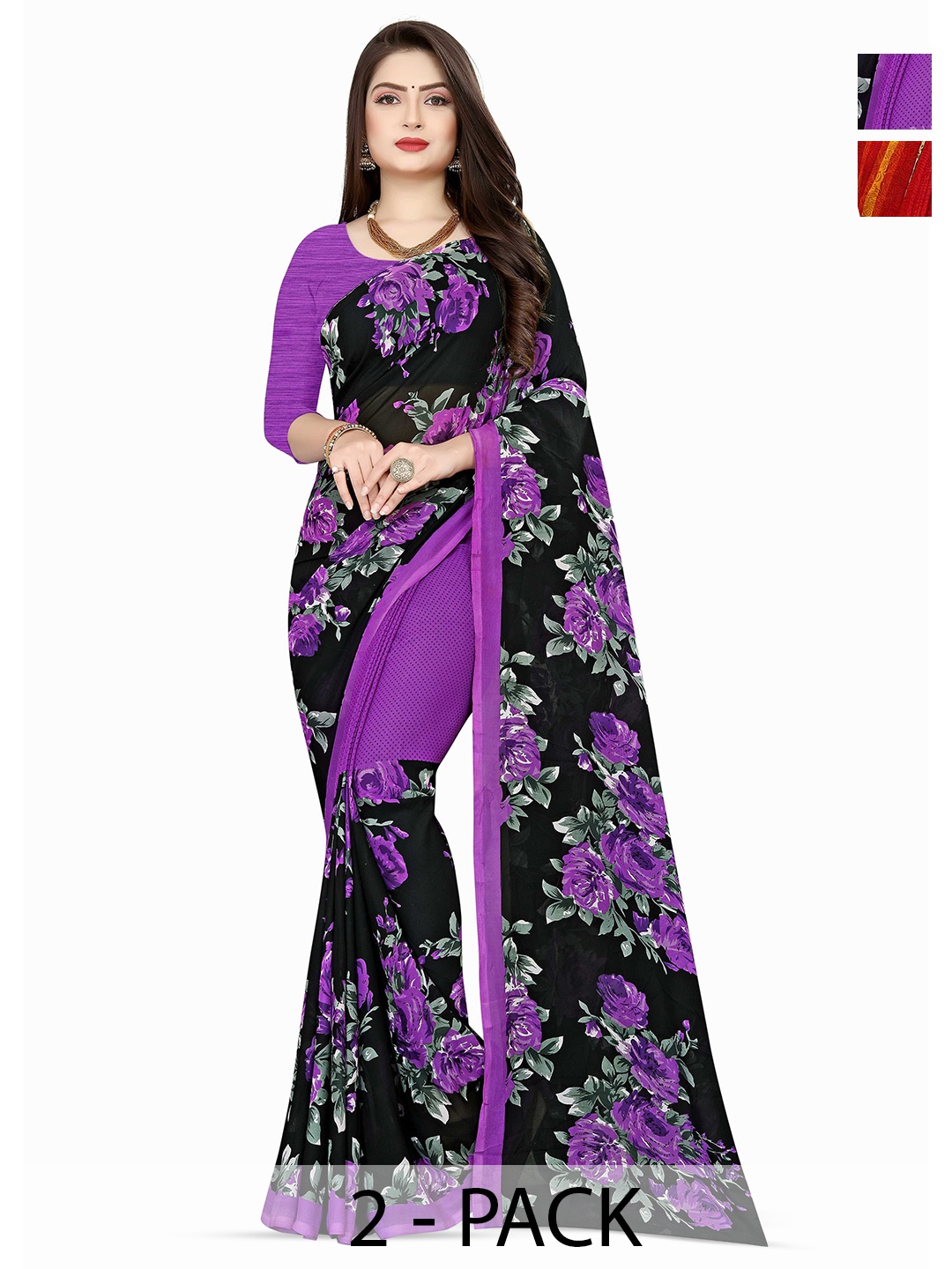 

ANAND SAREES Floral Poly Georgette Saree 2-pcs, Purple