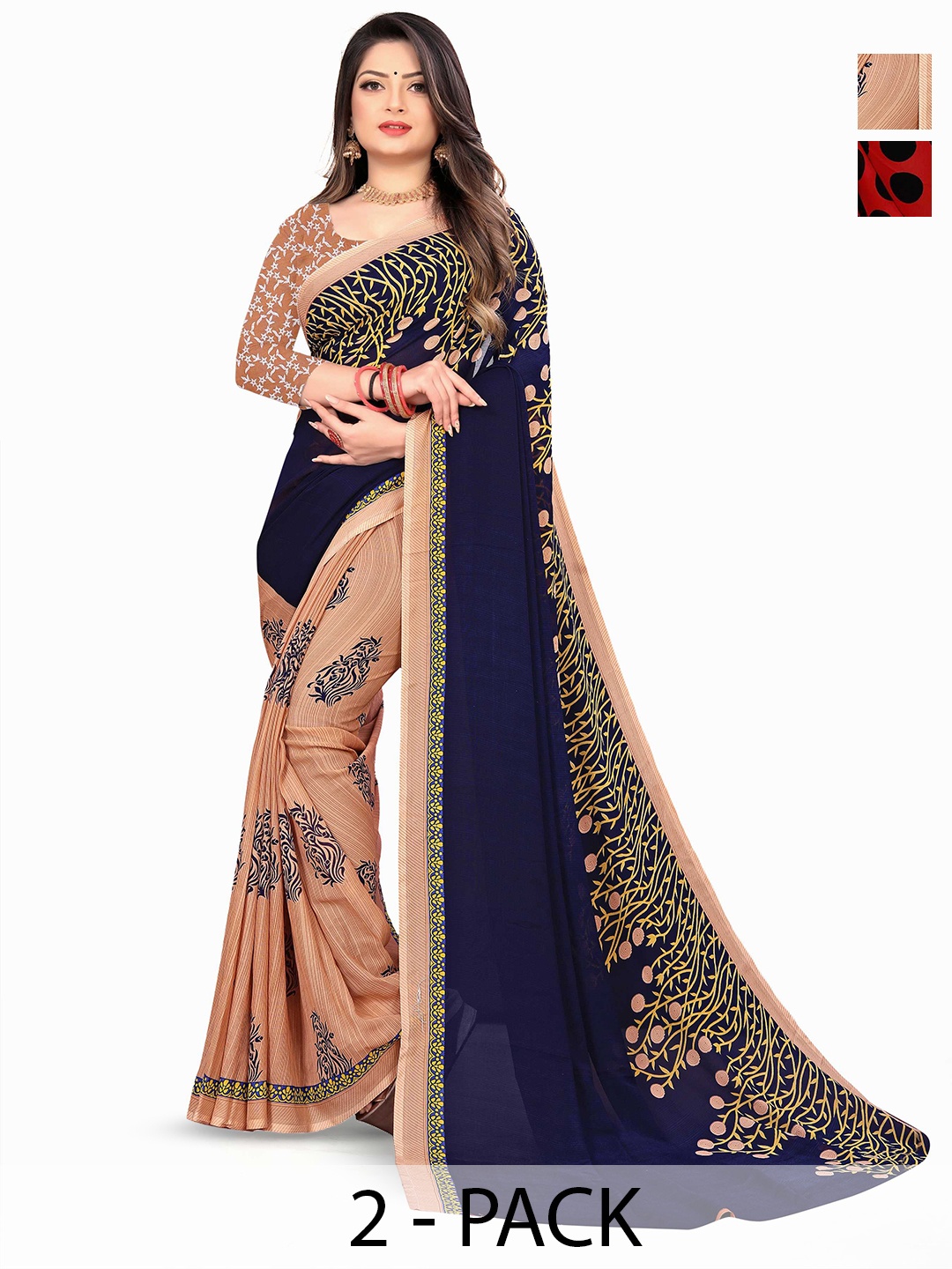 

ANAND SAREES Floral Saree Pack of 2, Navy blue