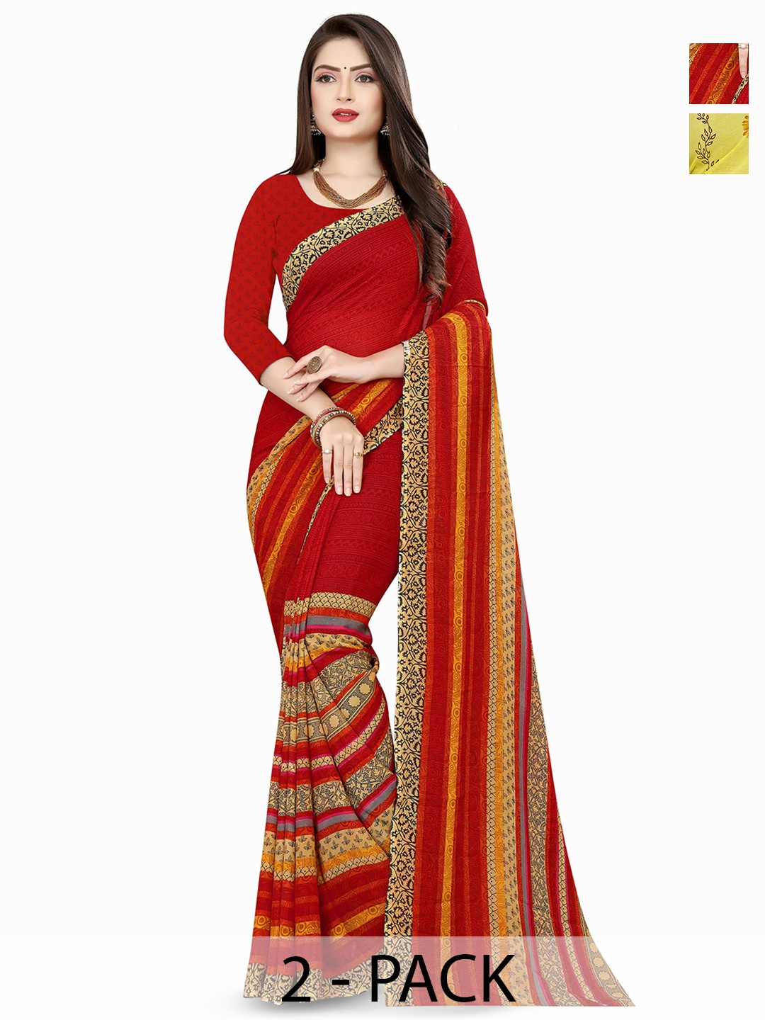 

ANAND SAREES Floral Ply Saree Pack of 2, Red