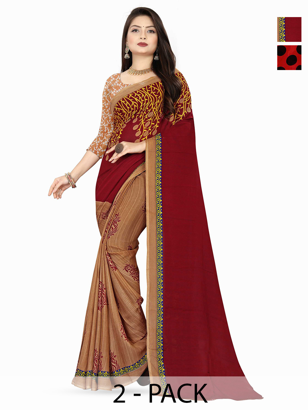 

ANAND SAREES Polka Dot Saree Pack of 2, Red