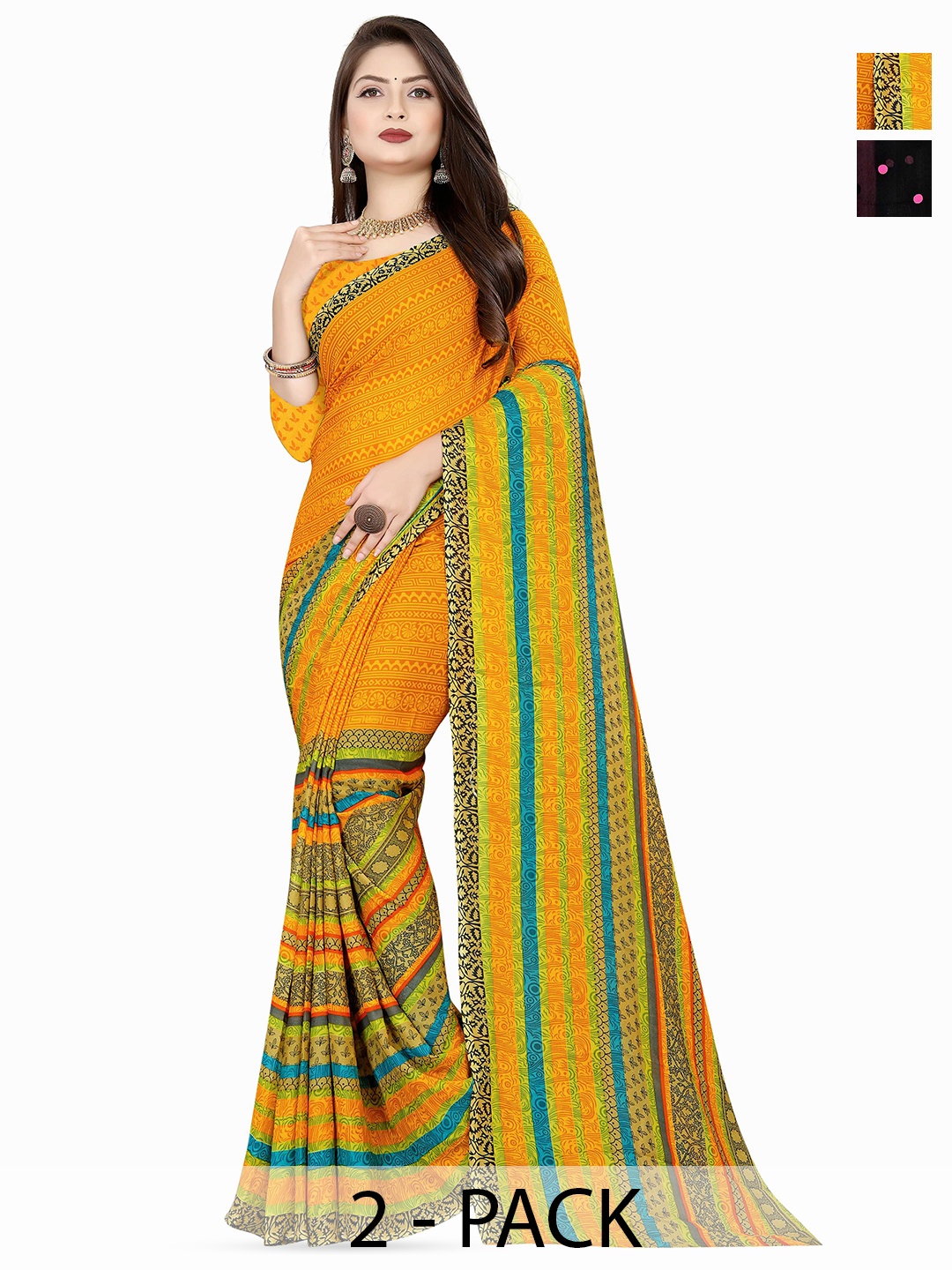 

ANAND SAREES Polka Dot Saree Pack of 2, Yellow