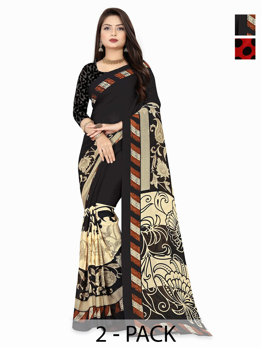 

ANAND SAREES Pack Of 2 Polka Dots Printed Sarees, Red