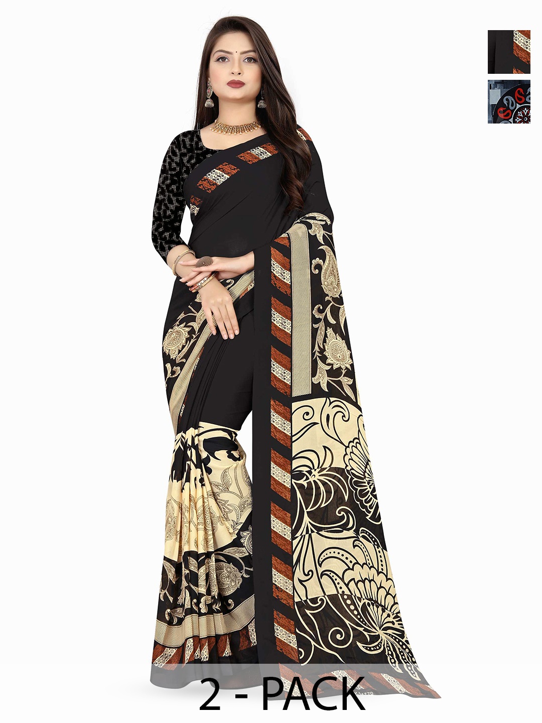 

ANAND SAREES Ethnic Motifs Saree Pack of 2, Black