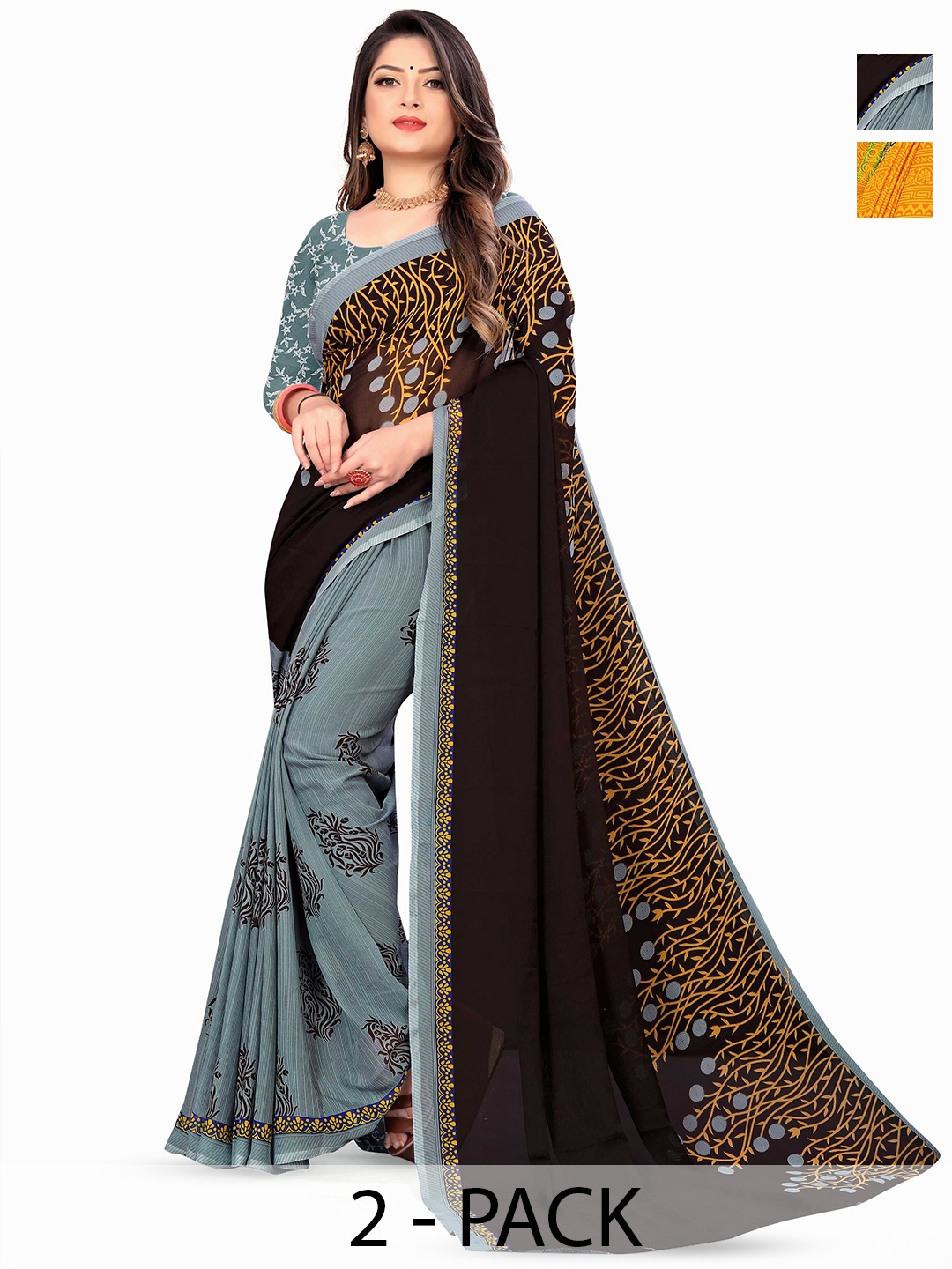 

ANAND SAREES Poly Georgette Saree 2-pcs, Yellow