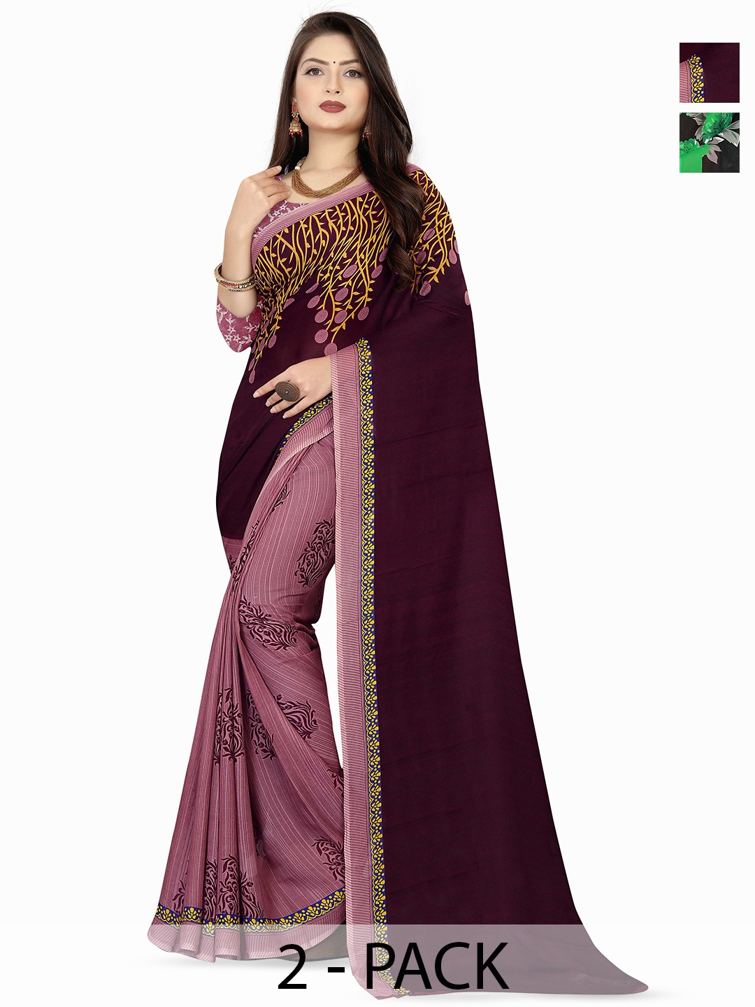 

ANAND SAREES Floral Poly Georgette Saree 2-pcs, Maroon