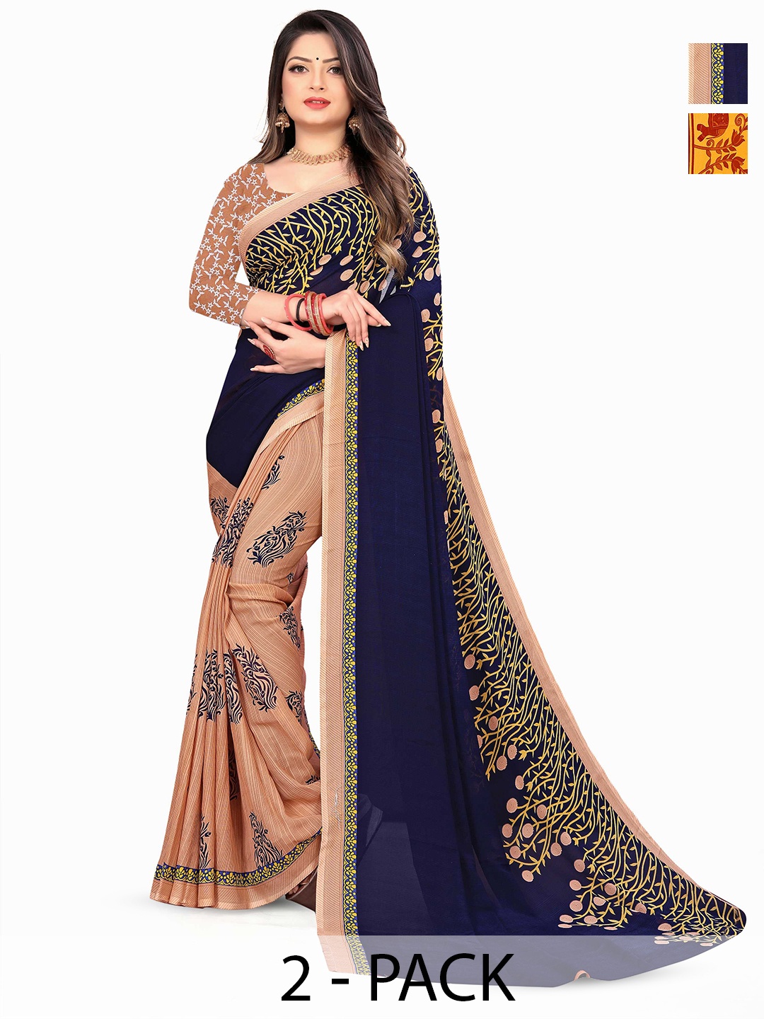 

ANAND SAREES Selection Of 2 Printed Saree, Red