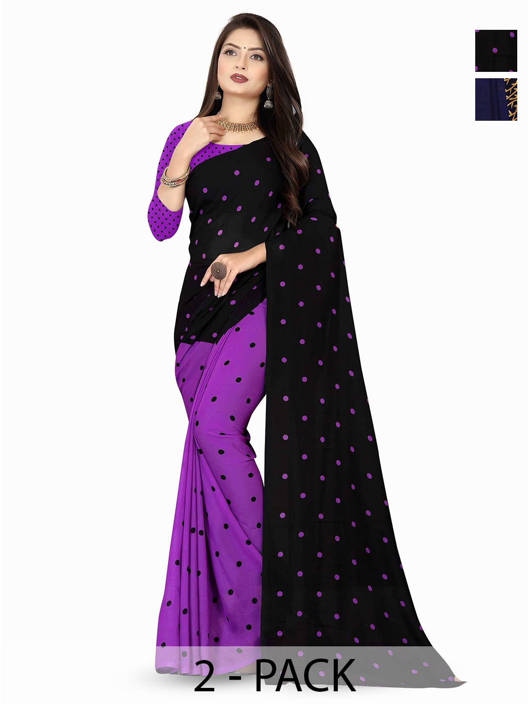 

ANAND SAREES Floral Saree Pack of 2, Black