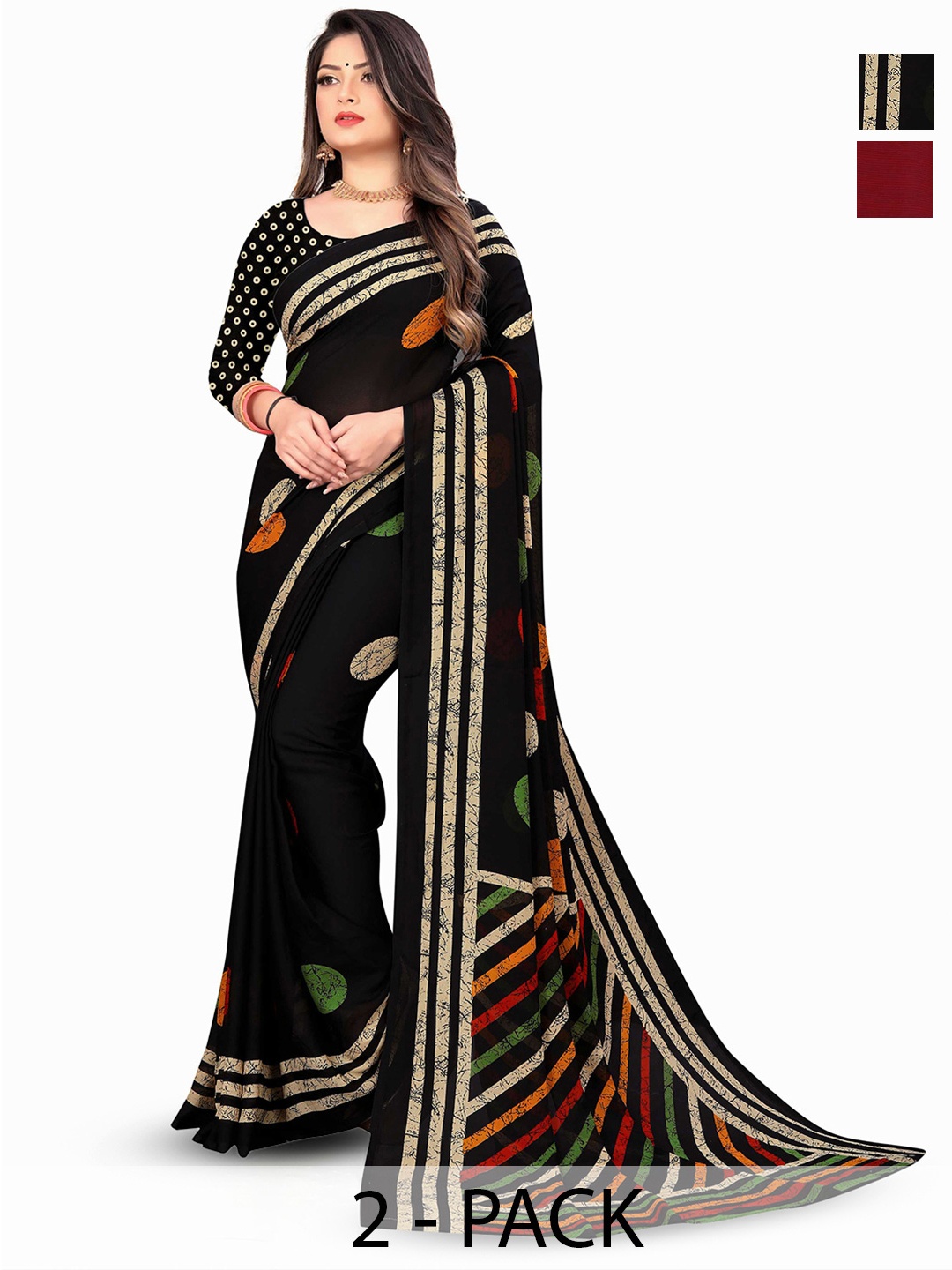 

ANAND SAREES Geometric Saree Pack of 2, Brown