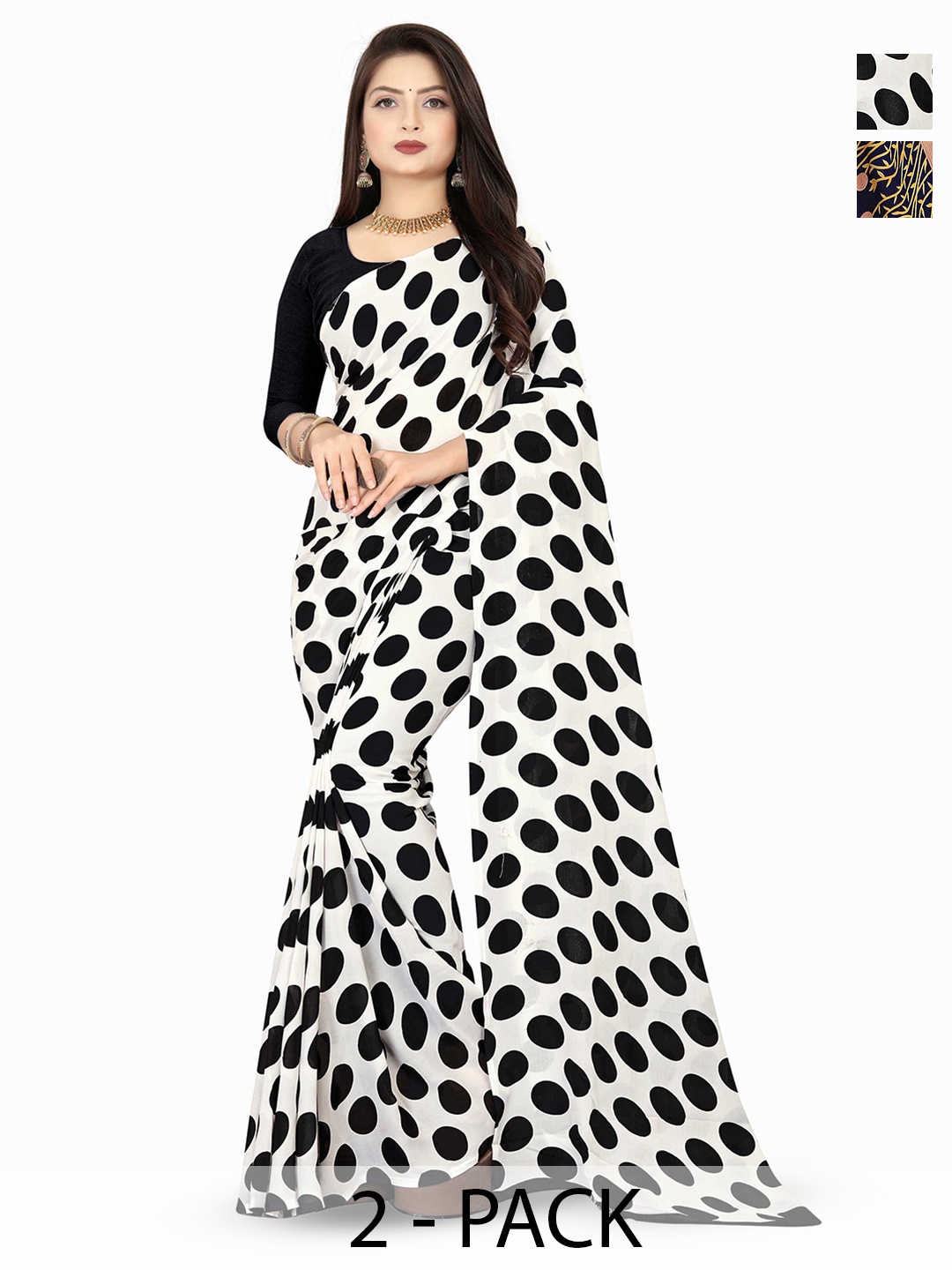 

ANAND SAREES Polka Dot Poly Georgette Saree 2-pcs, White
