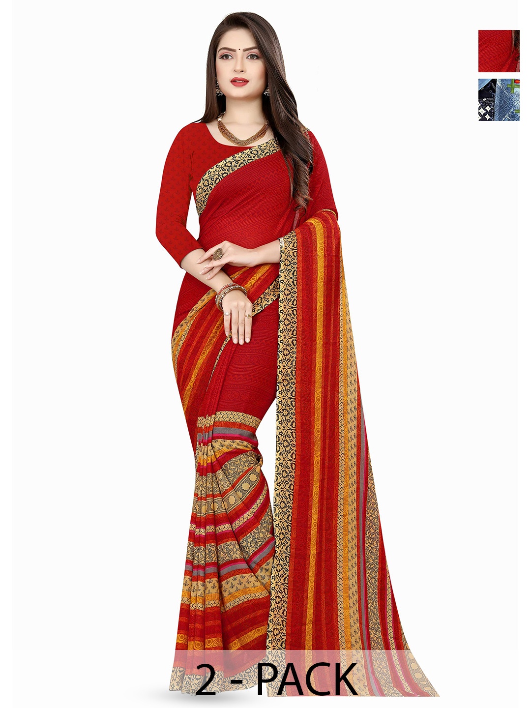 

ANAND SAREES Floral Poly Georgette Saree 2-pcs, Grey