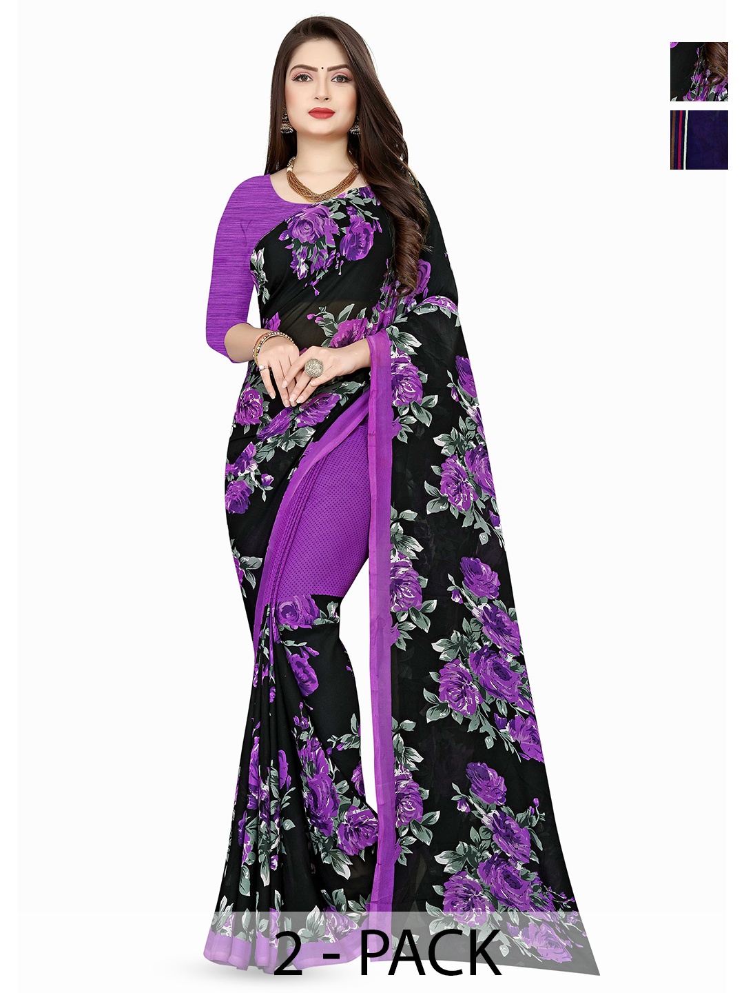 

ANAND SAREES Polka Dot Saree Pack of 2, Black