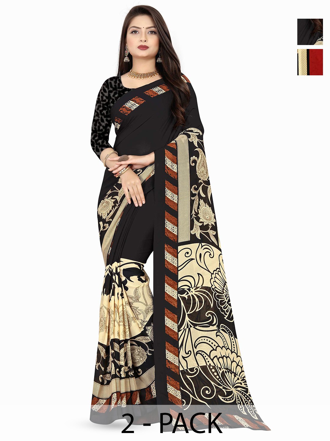 

ANAND SAREES Geometric Saree Pack of 2, Red