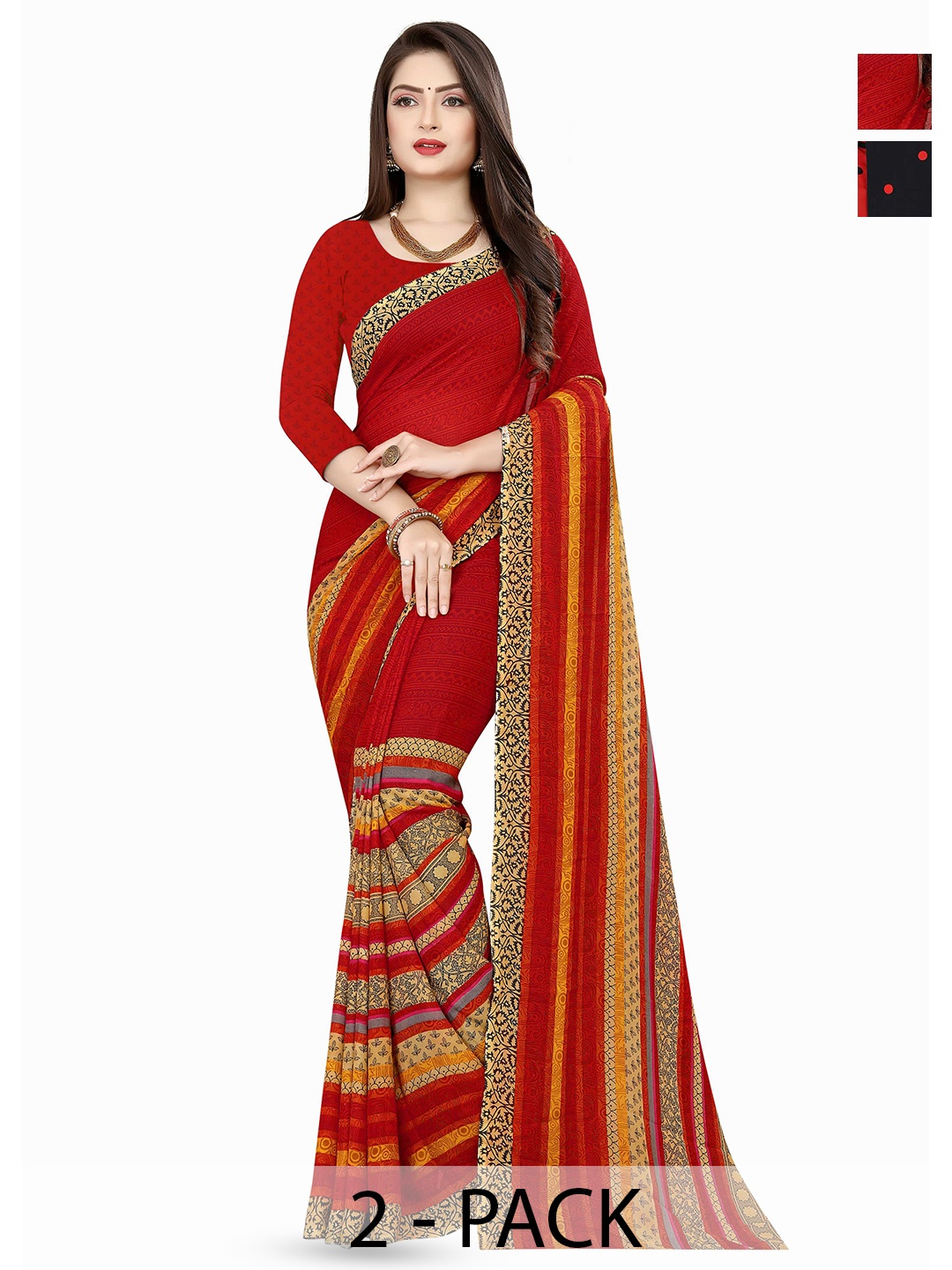 

ANAND SAREES Polka Dot Poly Georgette Saree 2-pcs, Red