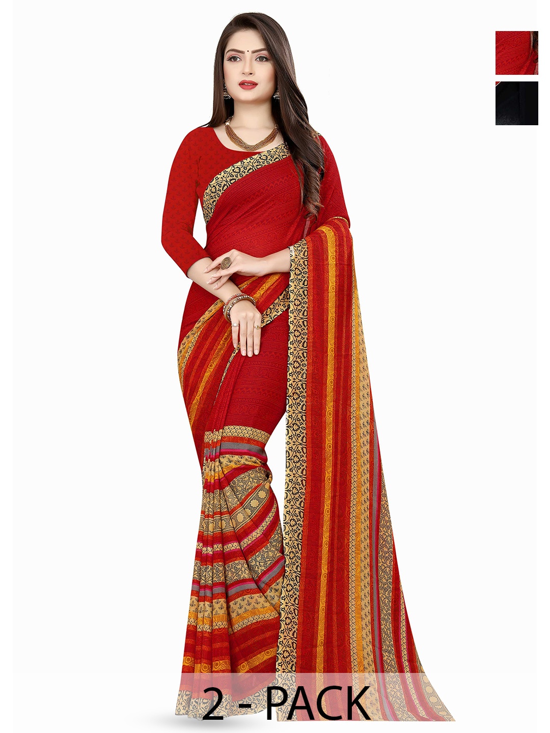 

ANAND SAREESCombo Pack of 2 Floral Poly Georgette Saree, Black