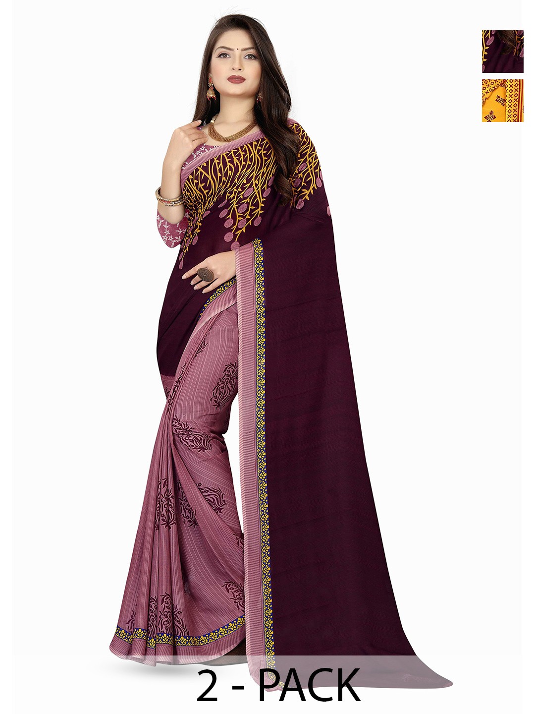 

ANAND SAREES Floral Saree Pack of 2, Yellow