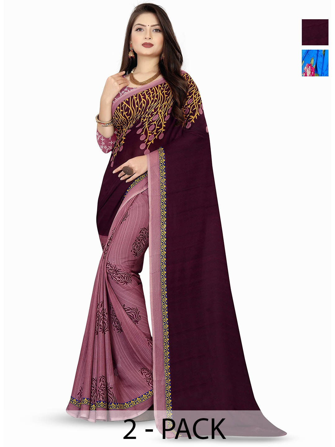 

ANAND SAREES Selection Of 2 Floral Printed Saree, Purple