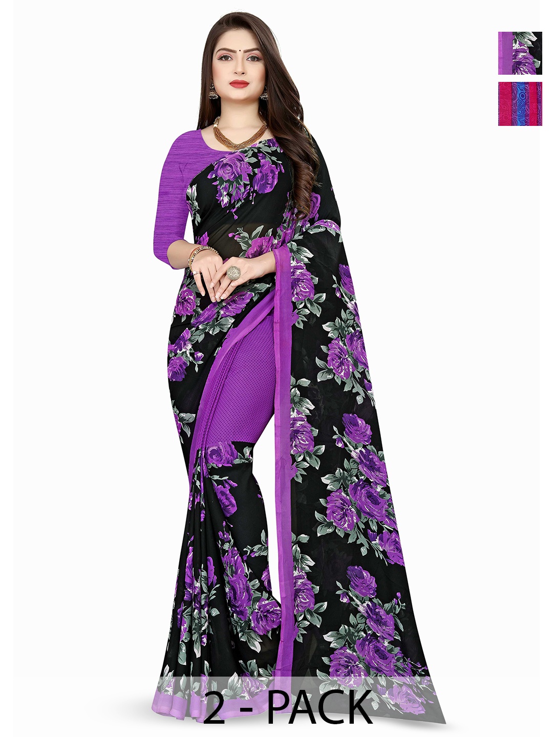 

ANAND SAREES Floral Saree Pack of 2, Red