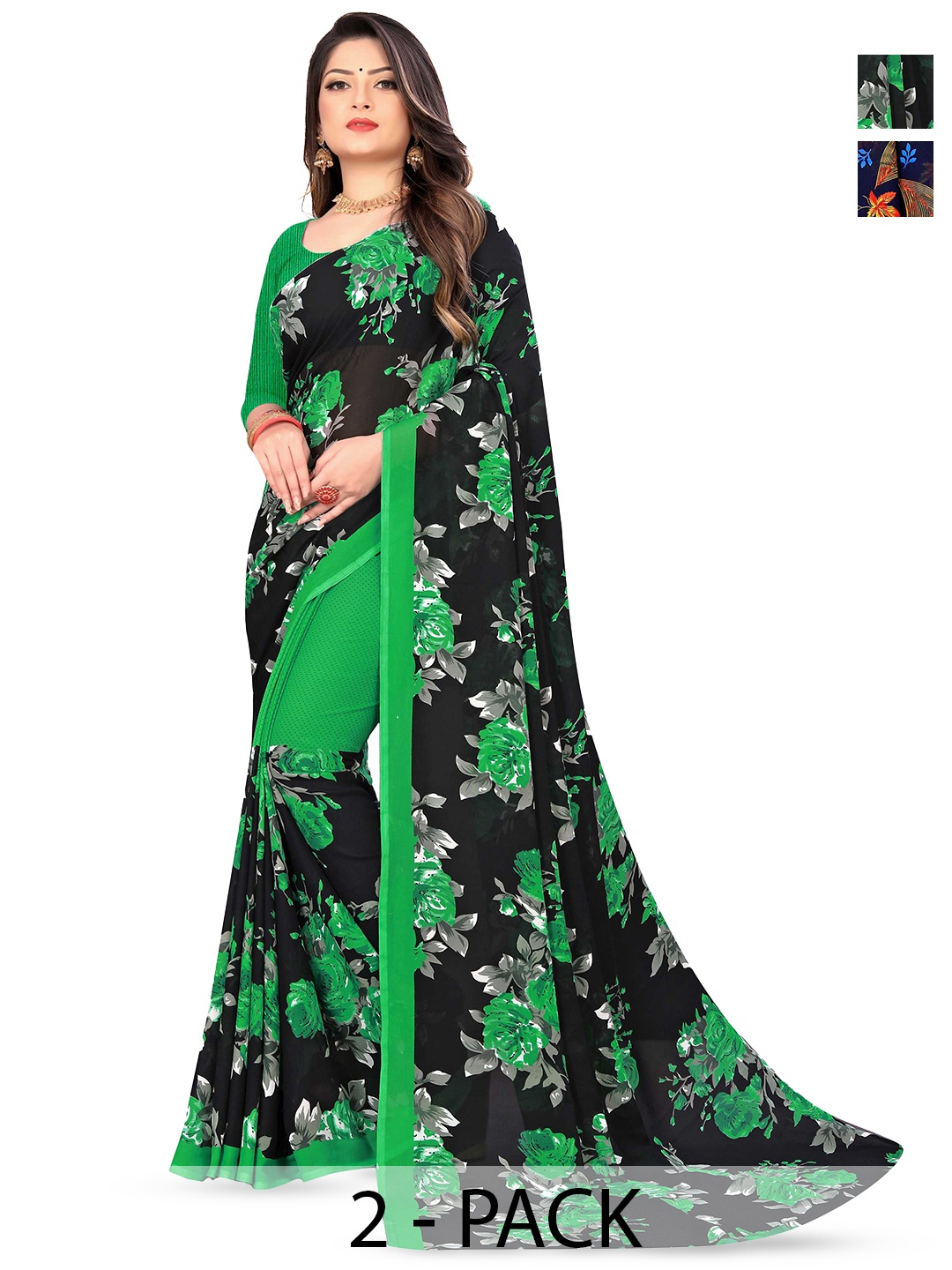 

ANAND SAREES Floral Saree Pack of 2, Black