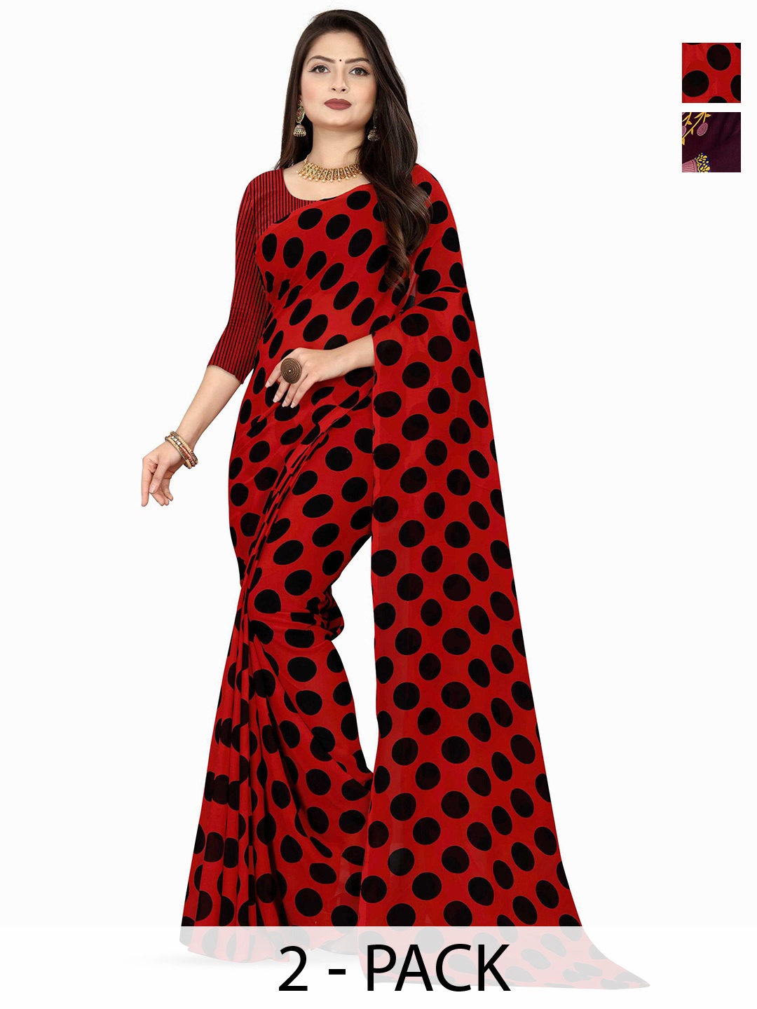 

ANAND SAREES Selection of 2 Printed Sarees, Red