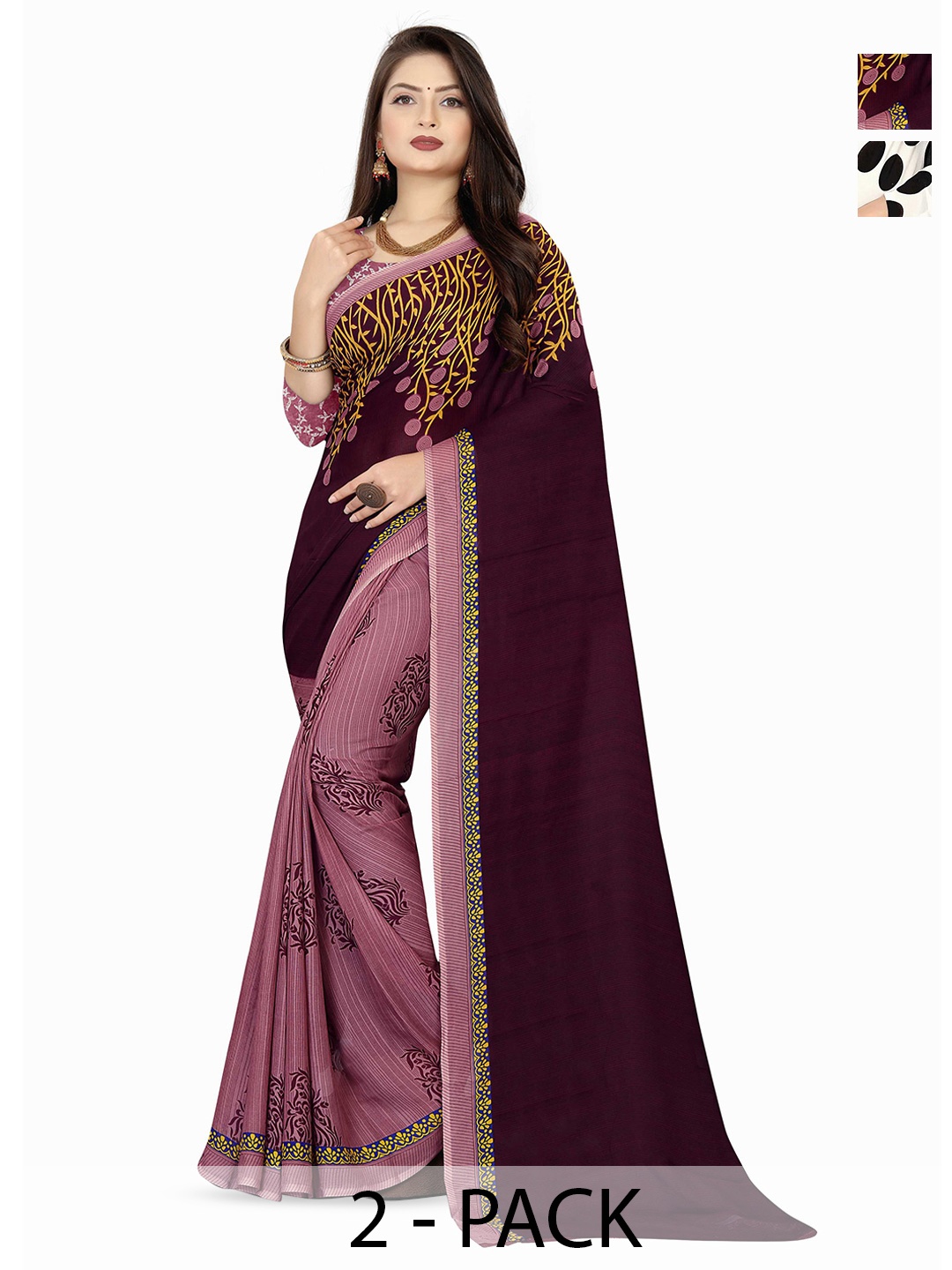 

ANAND SAREES Selection of 2 Printed Sarees, White
