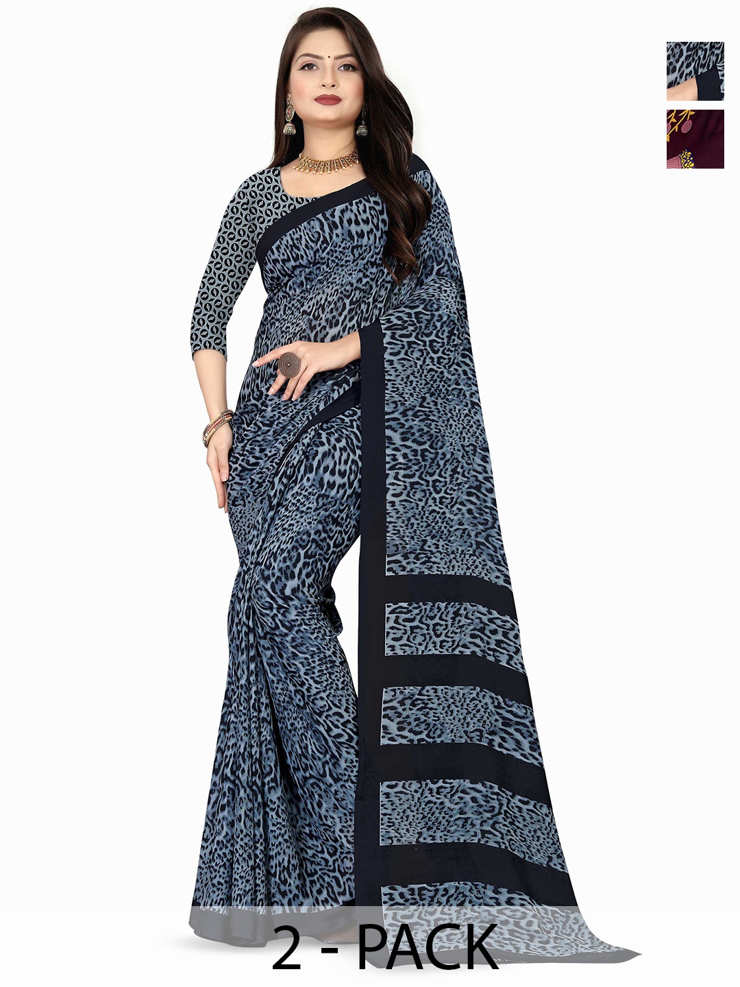 

ANAND SAREES Pack of 2 Abstract Printed Sarees, Pink
