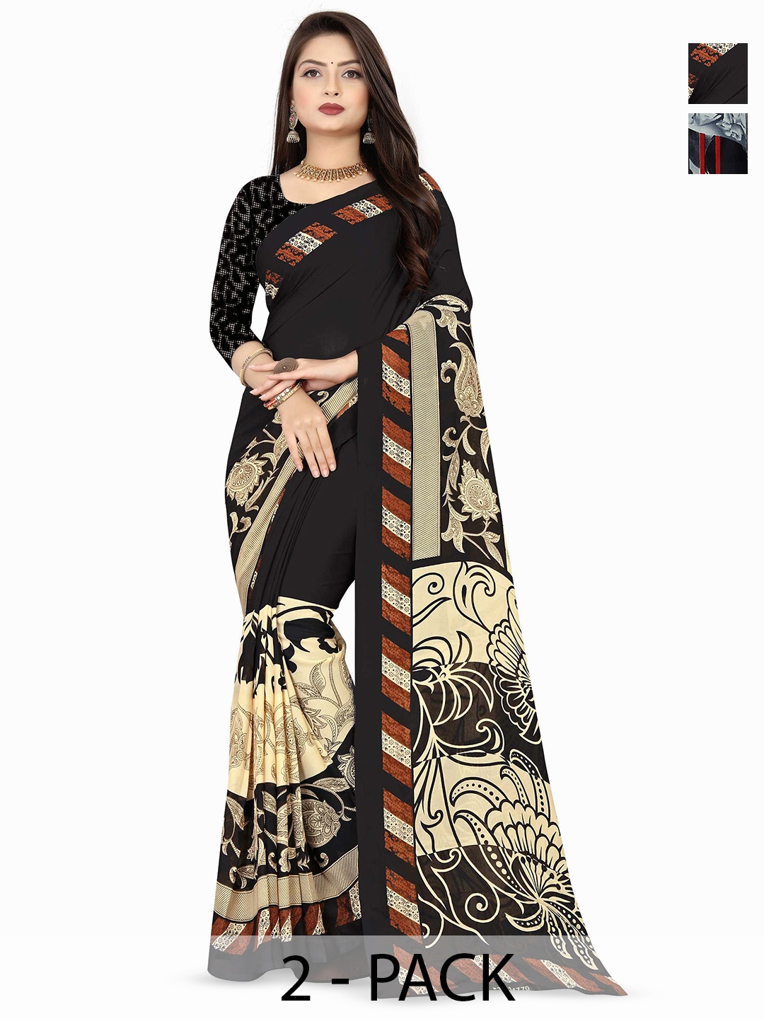 

ANAND SAREES Poly Georgette Saree 2-pcs, Grey