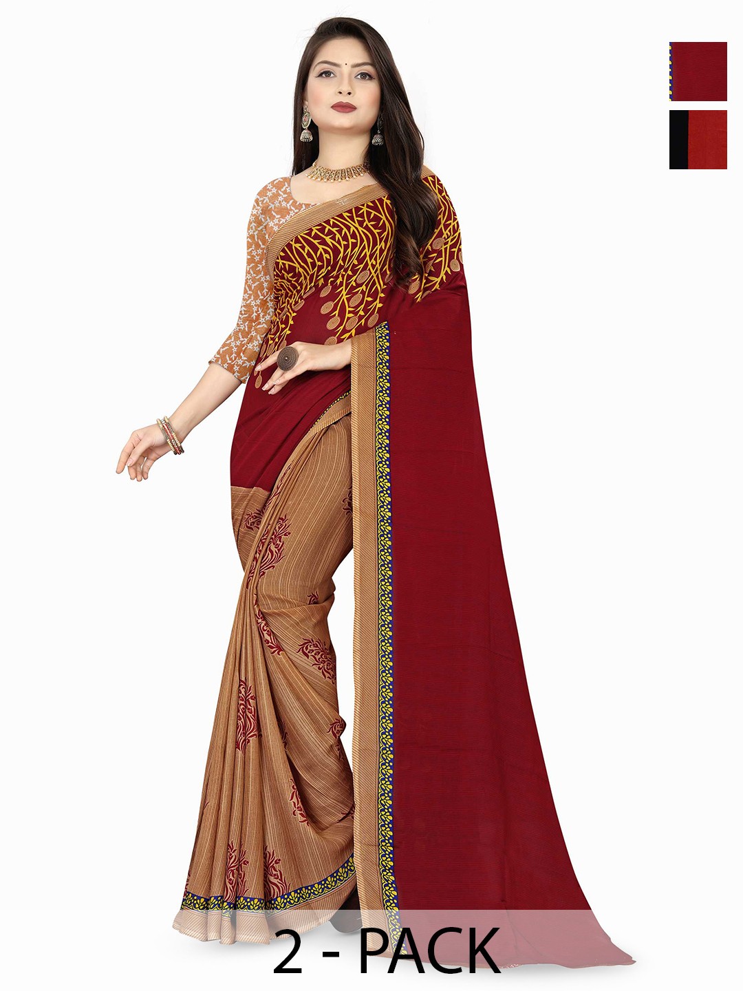 

ANAND SAREES Selection Of 2 Floral Printed Saree, Grey