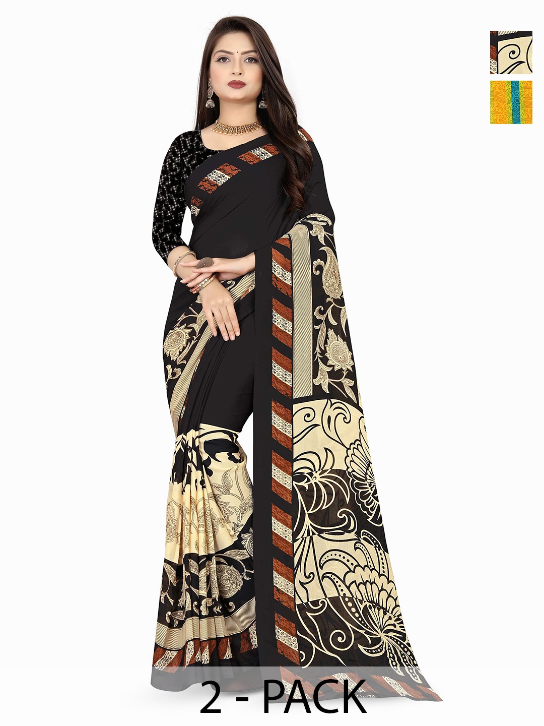

ANAND SAREES Selection Of 2 Printed Saree, Yellow
