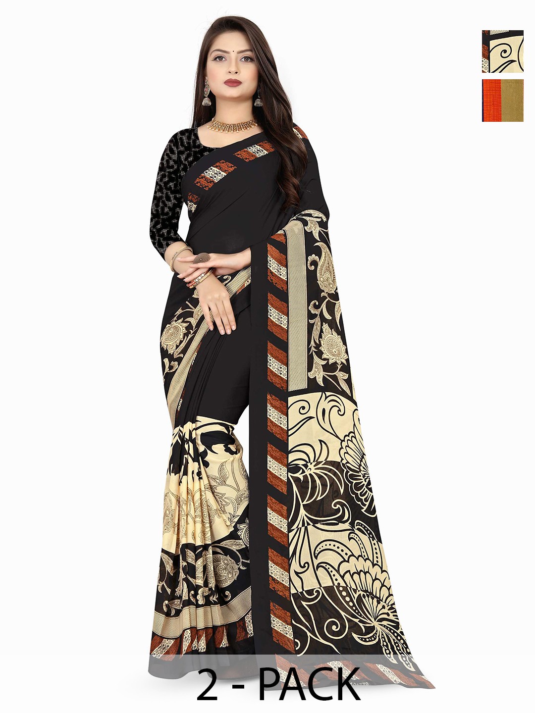 

ANAND SAREES Floral Poly Georgette Saree, Blue