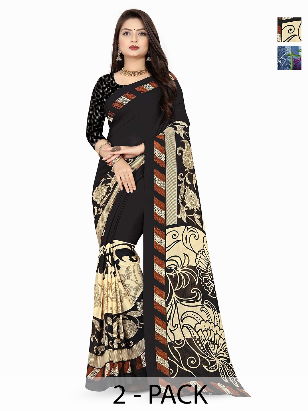 

ANAND SAREES Floral Saree Pack of 2, Black