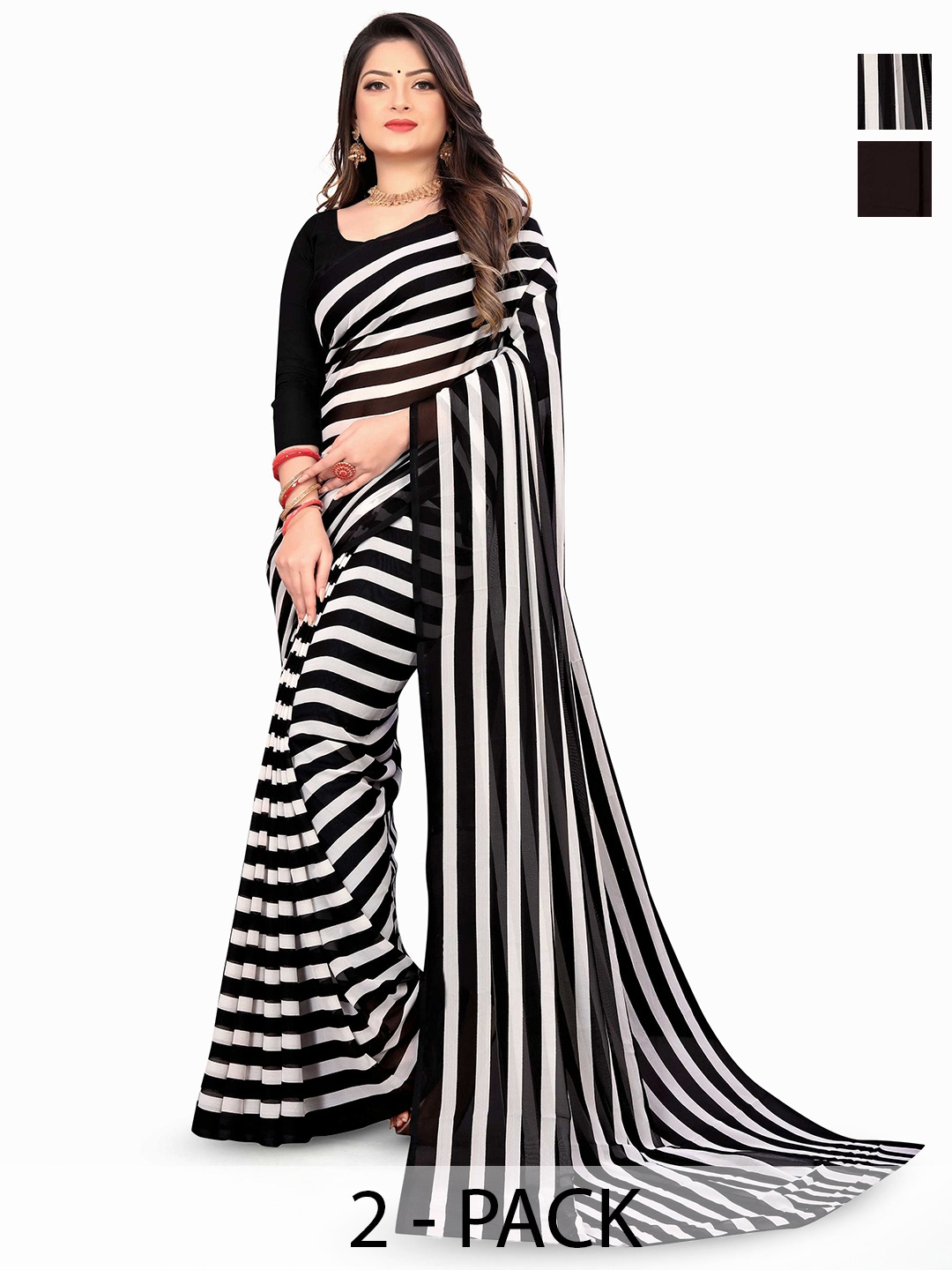 

ANAND SAREES Selection of 2 Printed Sarees, Black